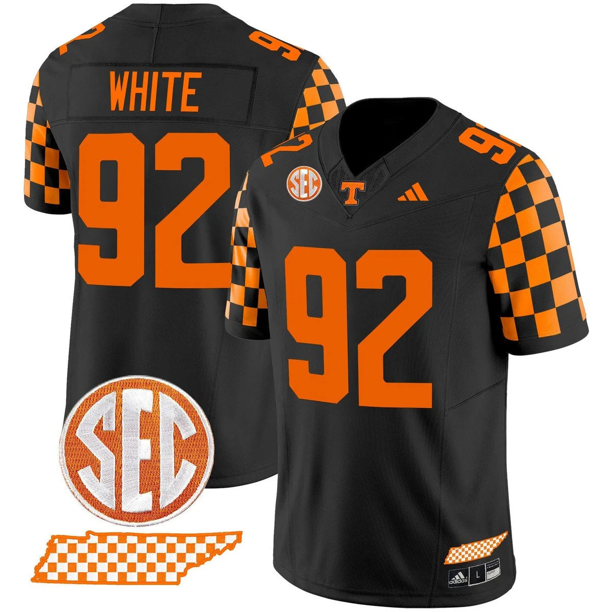 #92 Reggie White Tennessee Vols Rebrand Checkerboard Stitched Black Jersey