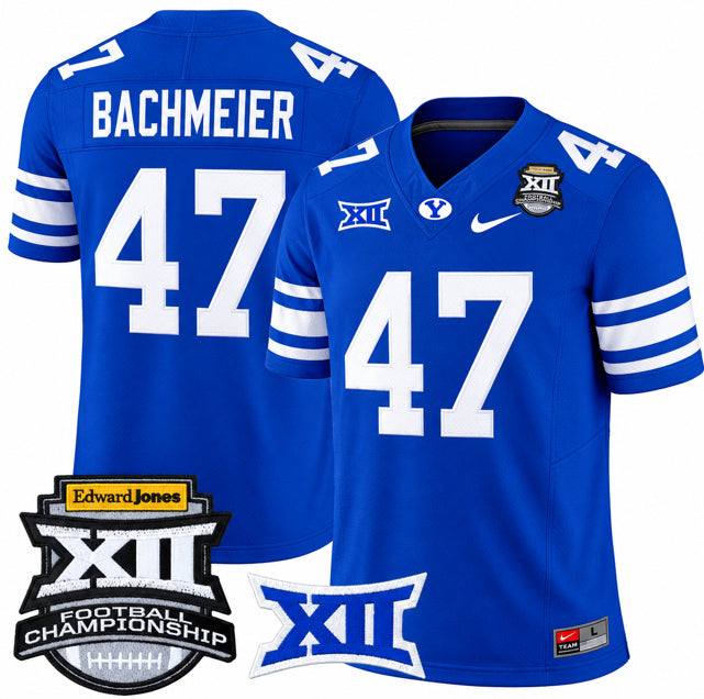 #47 Bear Bachmeier Byu Cougars Big 12 Championship Stitched Royal Jersey
