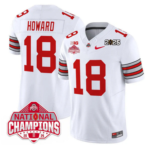 Men's Ohio State Buckeyes #18 Will Howard White 2025 CFP Final With