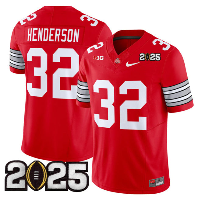 Men's Ohio State Buckeyes #32 TreVeyon Henderson Red 2025 CFP Final Patch