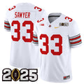 Men's Ohio State Buckeyes #33 Jack Sawyer White Gold 2025 CFP Final Patch
