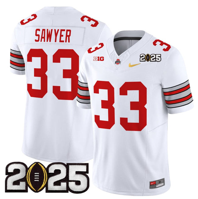 Men's Ohio State Buckeyes #33 Jack Sawyer White Gold 2025 CFP Final Patch