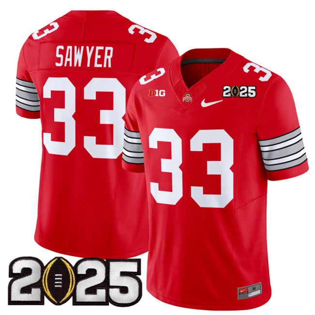 Men's Ohio State Buckeyes #33 Jack Sawyer Red 2025 CFP Final Patch F.U.S.E.