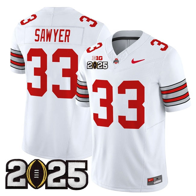 Men's Ohio State Buckeyes #33 Jack Sawyer White 2025 CFP Final Patch