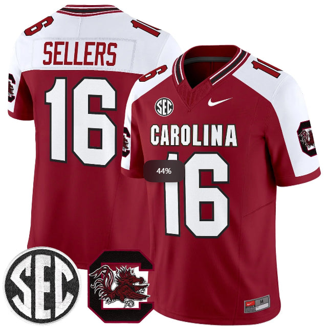 Men's South Carolina Fighting Gamecocks #16 LaNorris Sellers Garnet White End Red