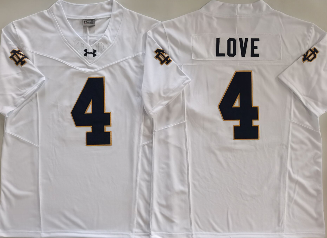 Norte Dame Fighting Irish White #4 LOVE Jersey