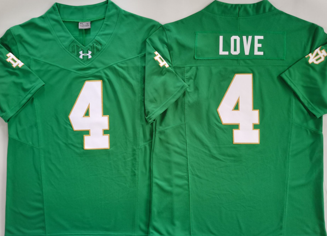 Norte Dame Fighting Irish Green #4 LOVE Jersey