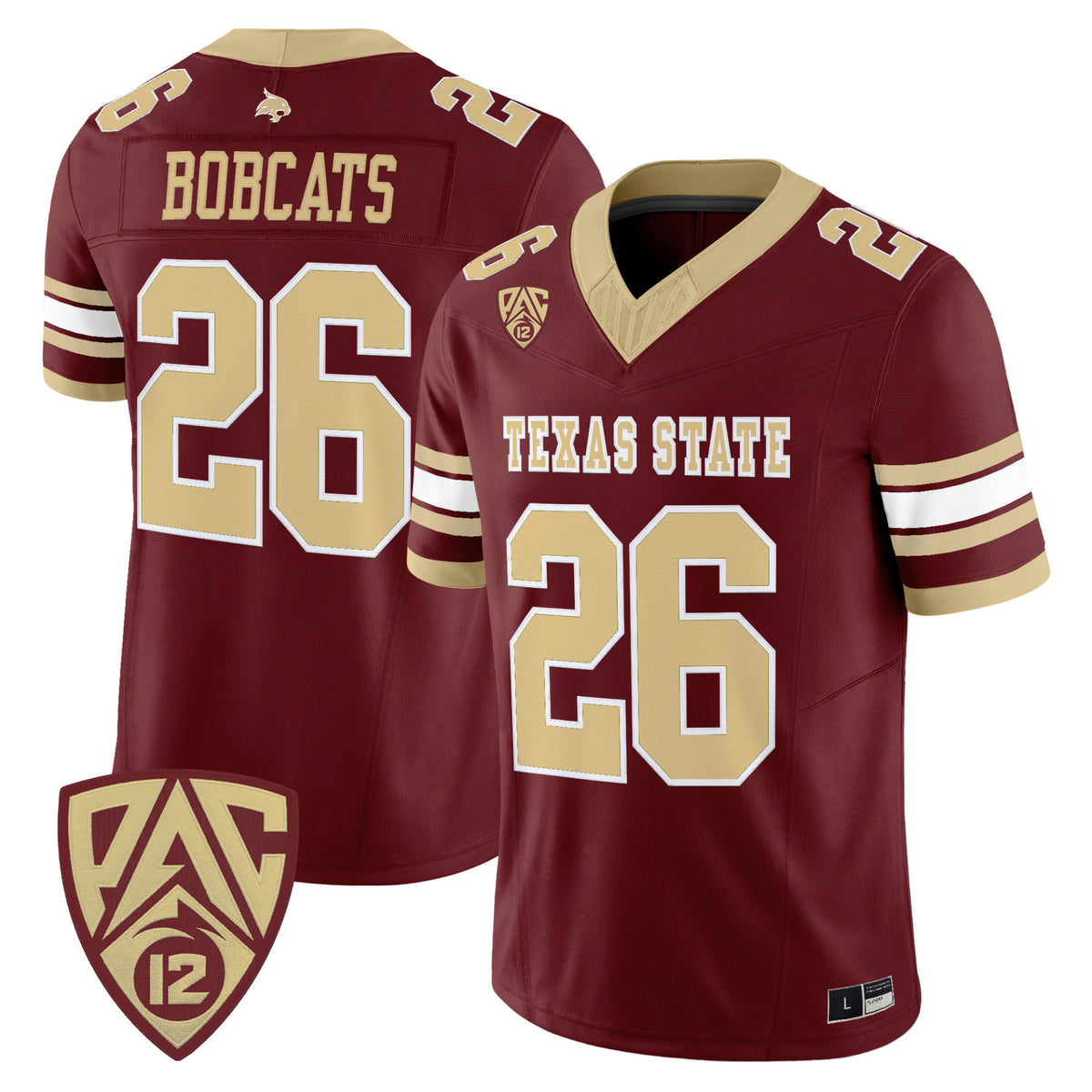 #26 Texas State Bobcats Maroon Stitched Football Jersey Pac-12 Patch
