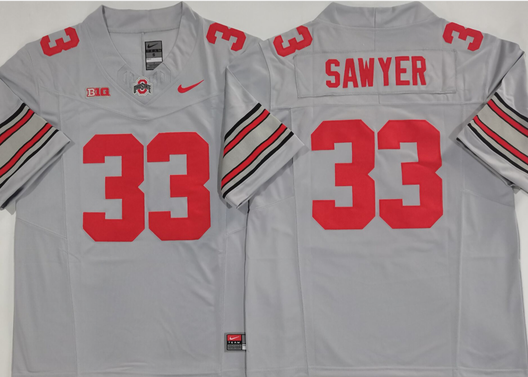 Ohio State Buckeyes GRAY #33 SAWYER Jersey