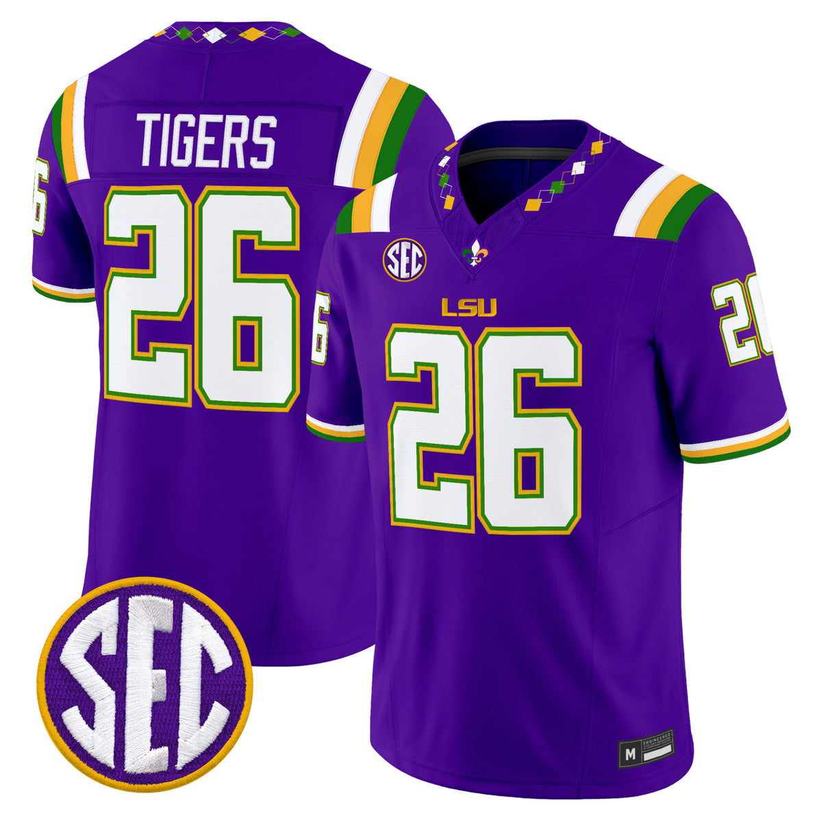#26 Tigers (Mardi Gras Edition) LSU Tigers Football Purple Jersey