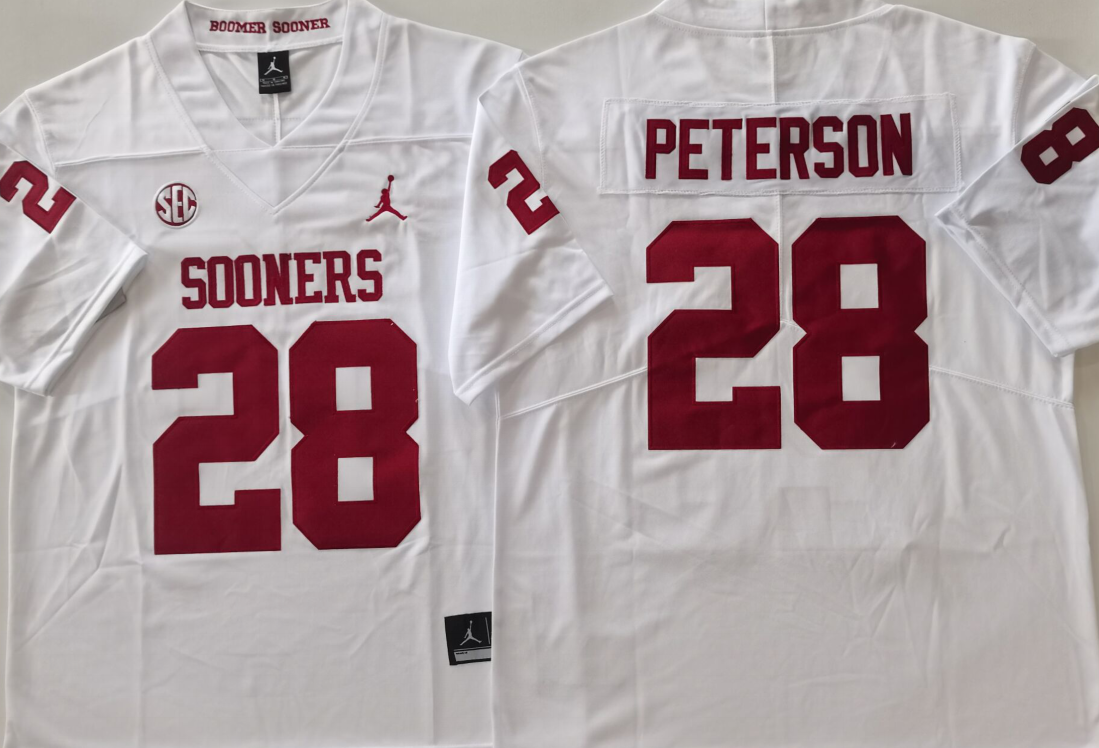 Oklahoma Sooners White #28 PETERSON Jersey