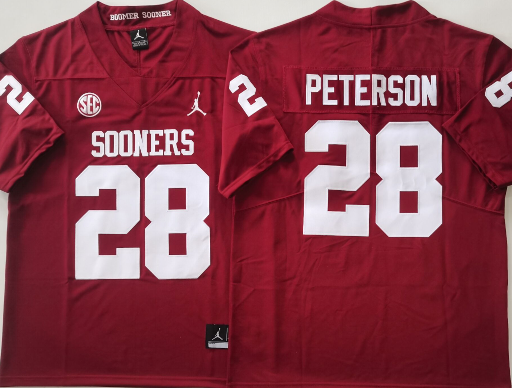 Oklahoma Sooners Red #28 PETERSON Jersey