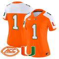 Women's #1 Miami Hurricanes Orange Alternate ACC Patch Stitched Football Jersey