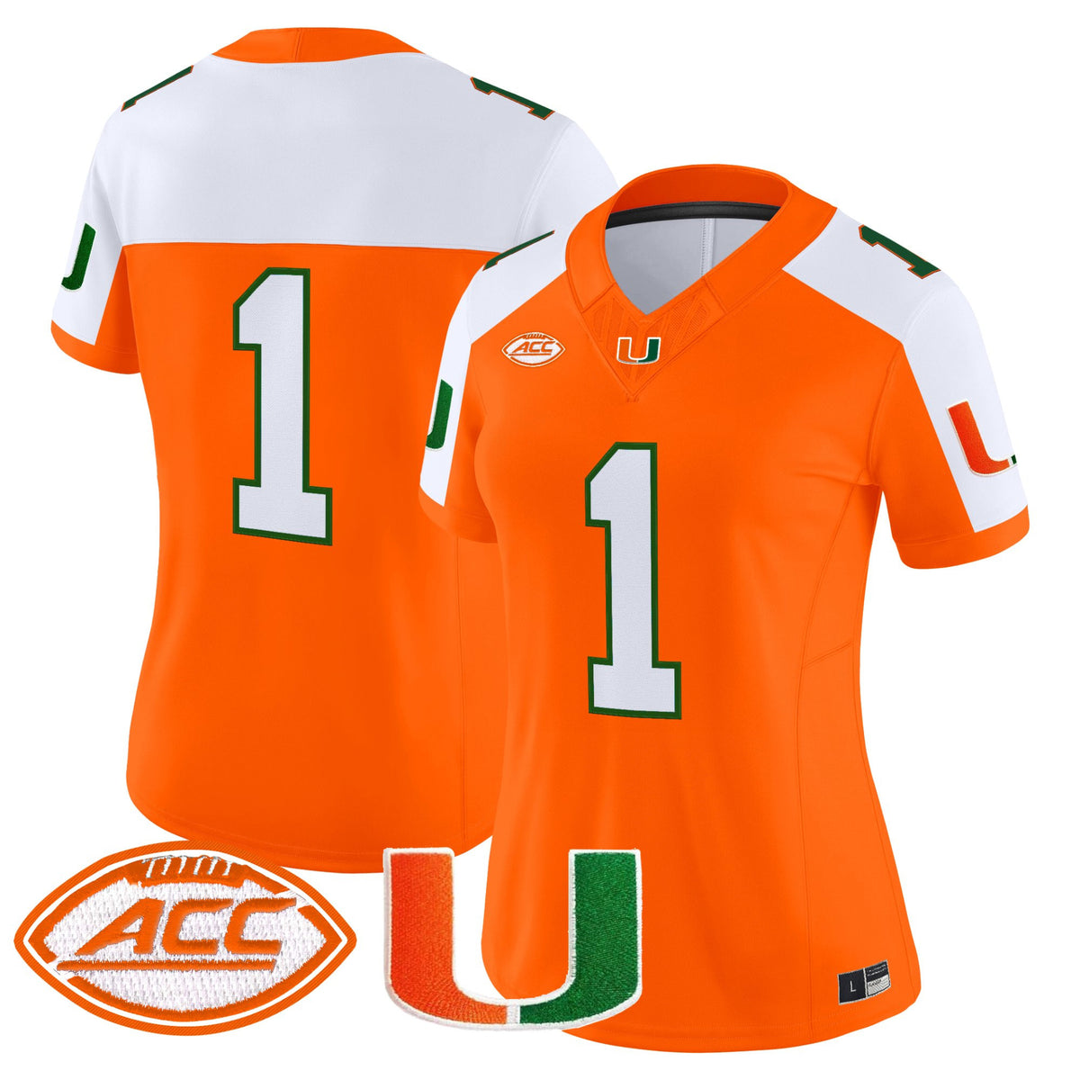 Women's #1 Miami Hurricanes Orange Alternate ACC Patch Stitched Football Jersey