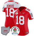 Women's #18 Howard Ohio State Buckeyes Red Alternate Rose Bowl B1G Ohio Map Patch Stitched Football Jersey