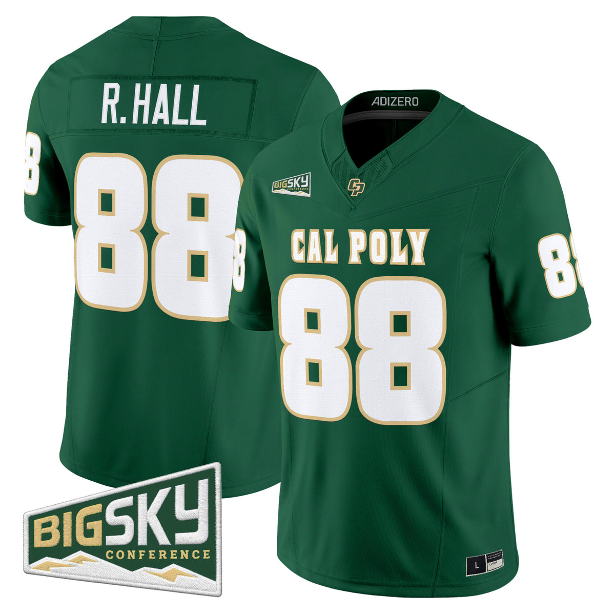 #88 R. Hall Cal Poly Mustangs 2026 Green Home Stitched Football Jersey Big Sky Conference Patch