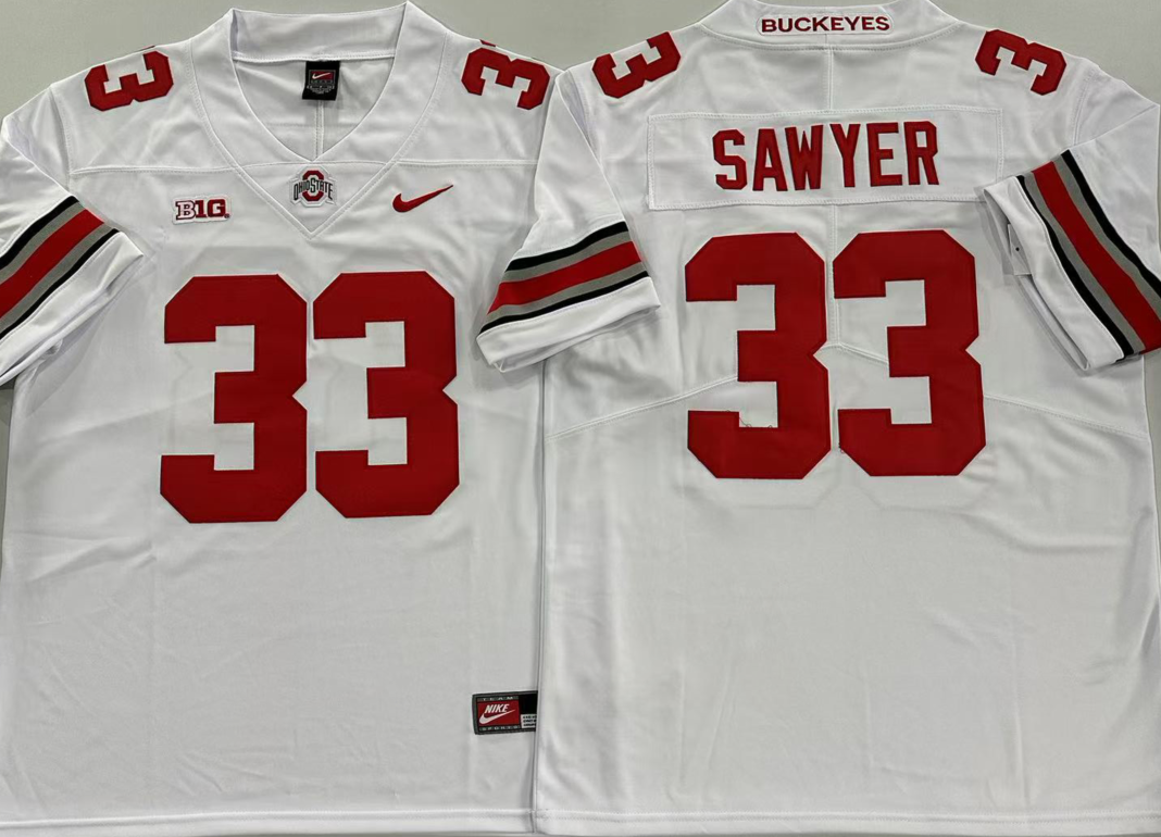 Ohio State Buckeyes White #33 SAWYER Jersey