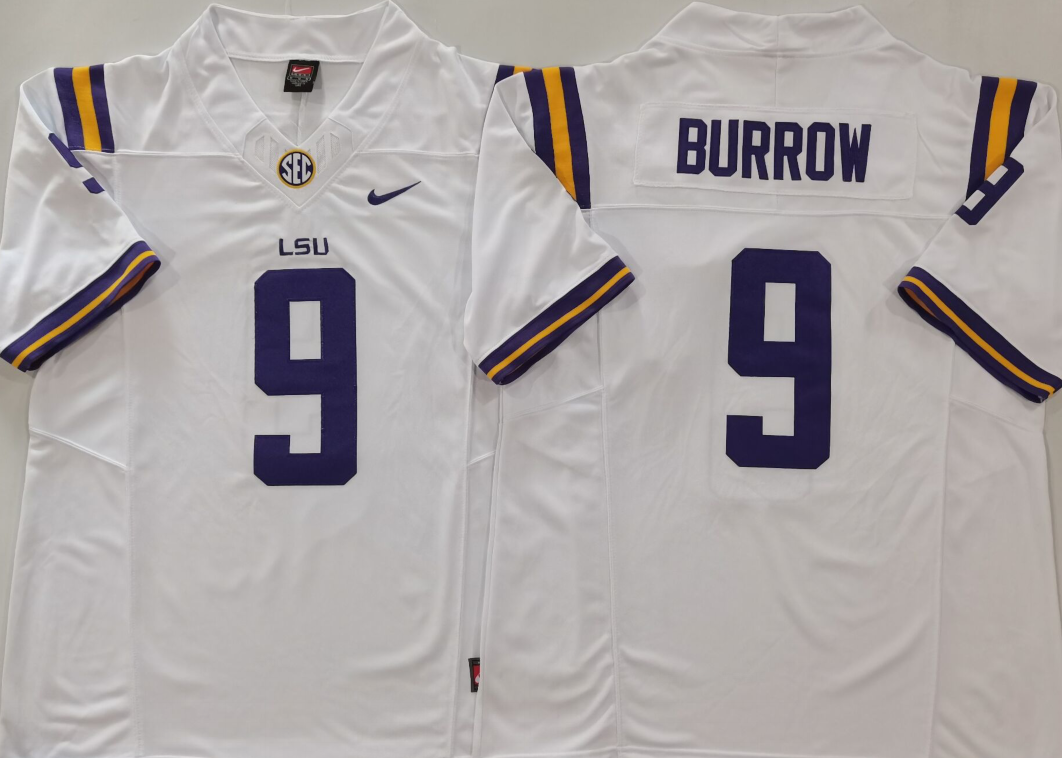 LSU Tigers White #9 BURROW Jersey