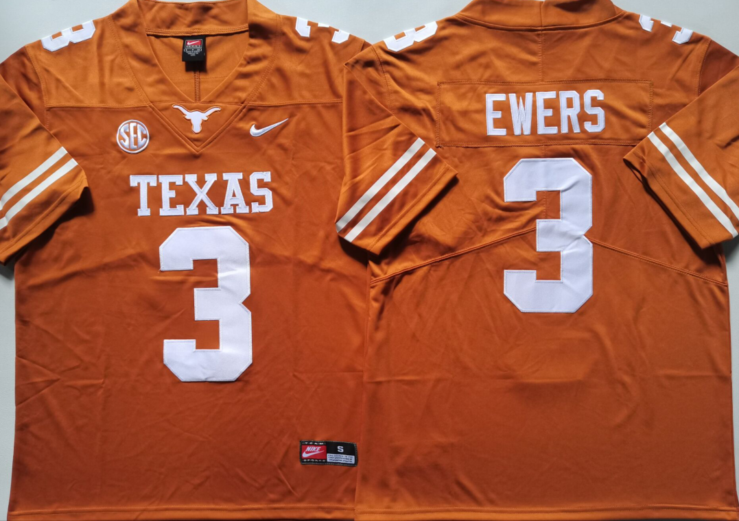 Texas Longhorns Yellow #3 EWERS Jersey