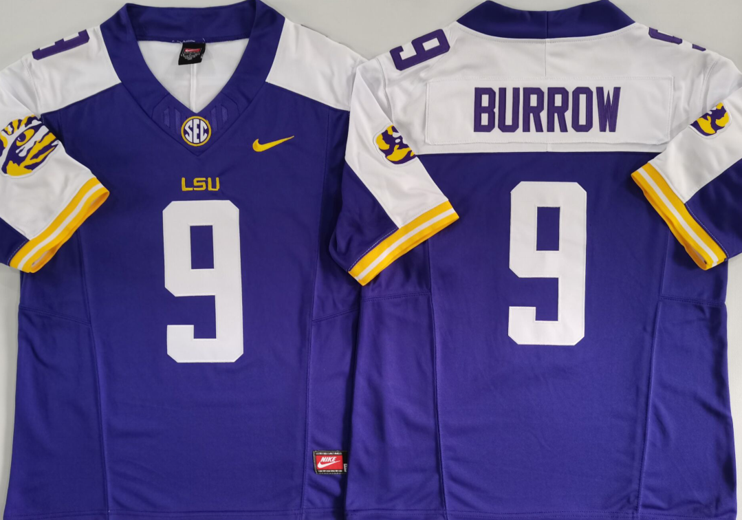 LSU Tigers Purple #9 BURROW Jersey