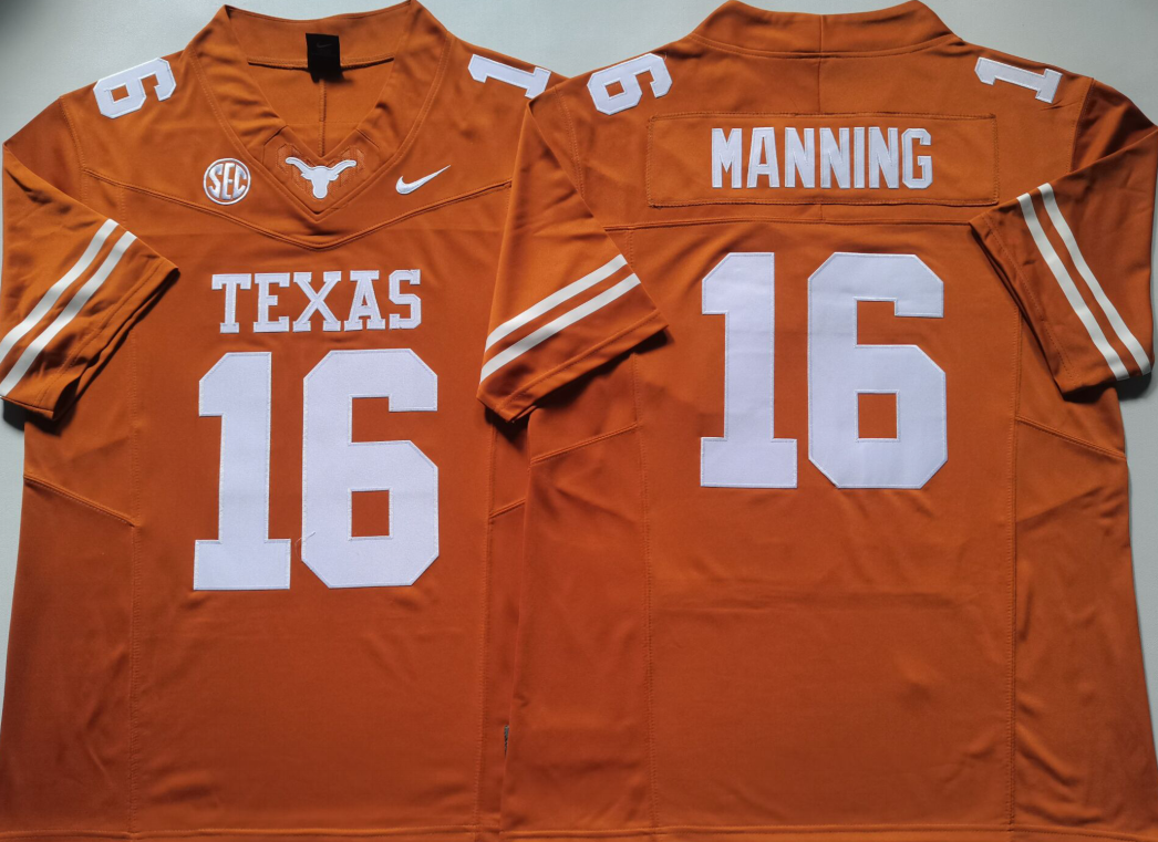 Texas Longhorns Yellow #16 MANNING Jersey