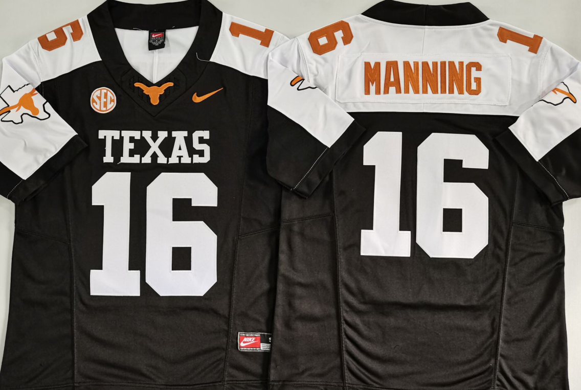 Texas Longhorns Black White #16 MANNING Jersey