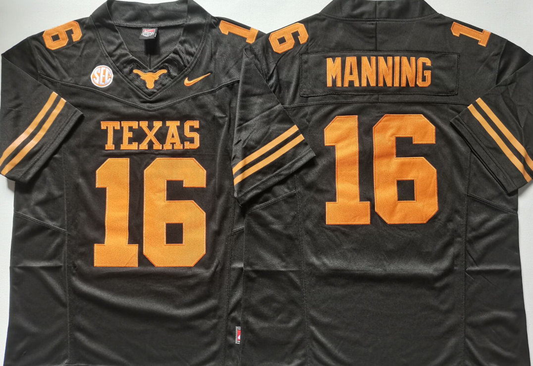 Texas Longhorns Black 16 MANNING Jersey