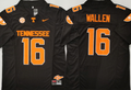 Tennessee Volunteers Black #16 WALLEN Jersey