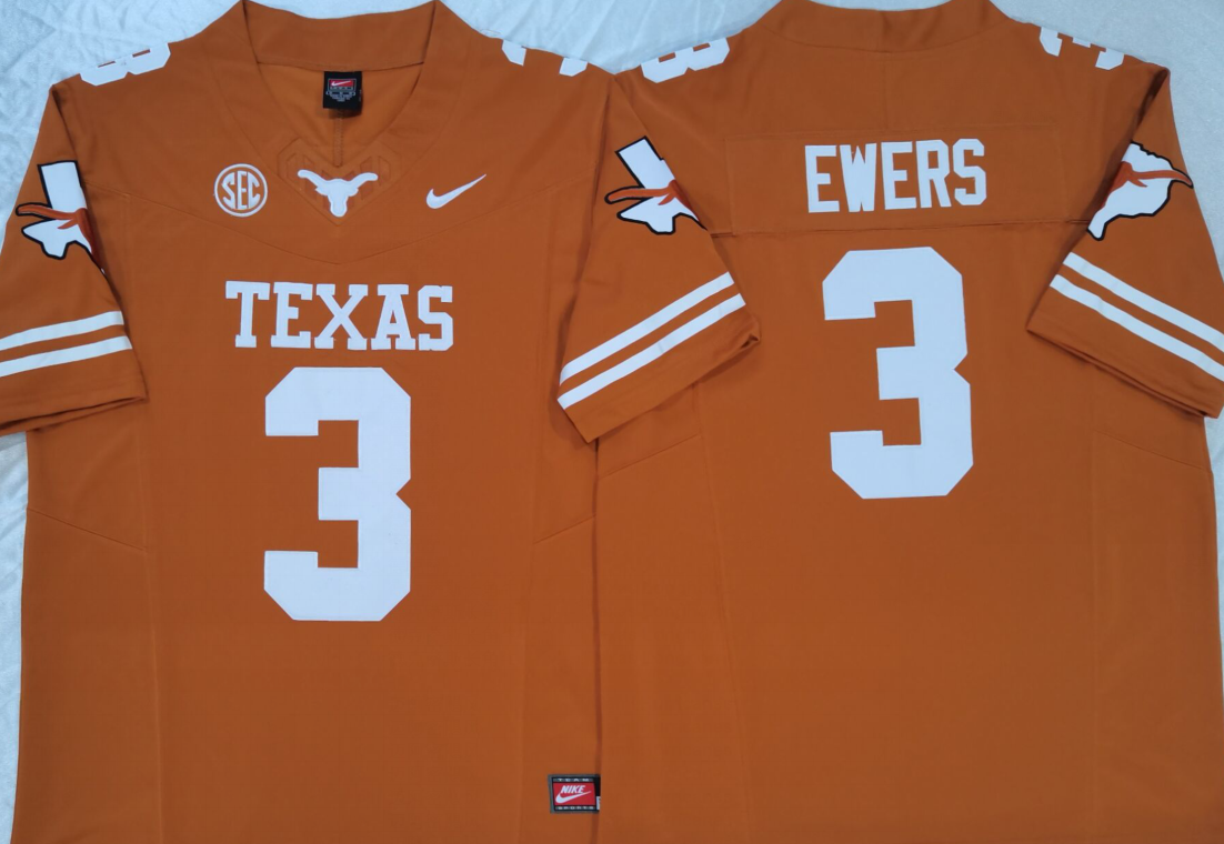 Texas Longhorns Yellow #3 EWERS Jersey