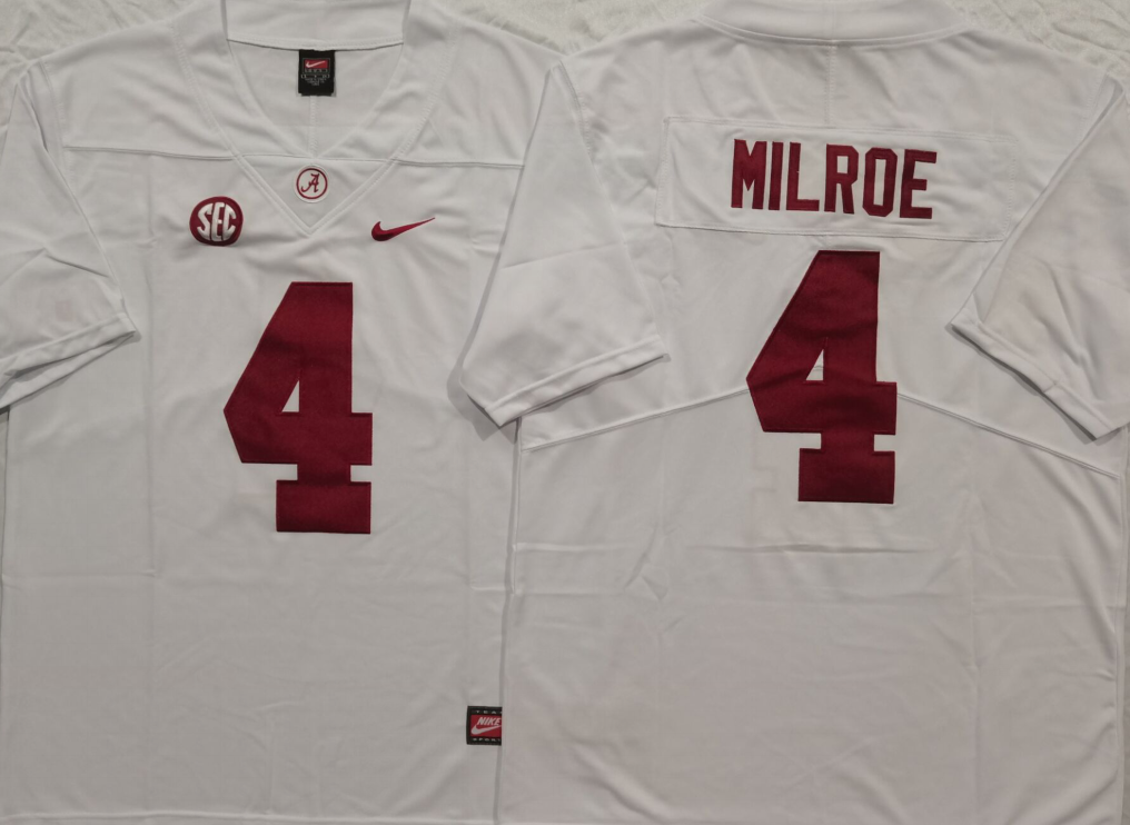 Alabama Crimson Tide White #4 MILROE Jersey