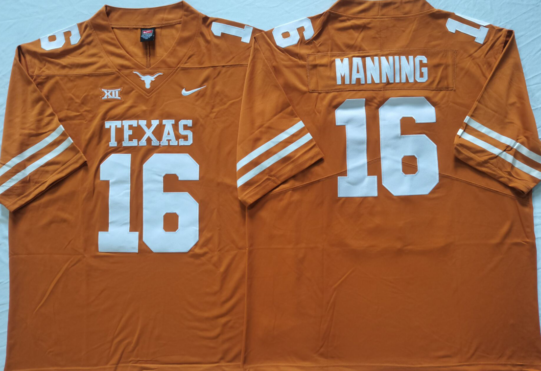 Texas Longhorns Yellow #16 MANNING Jersey