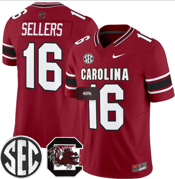 Men's South Carolina Fighting Gamecocks #16 LaNorris Sellers Garnet