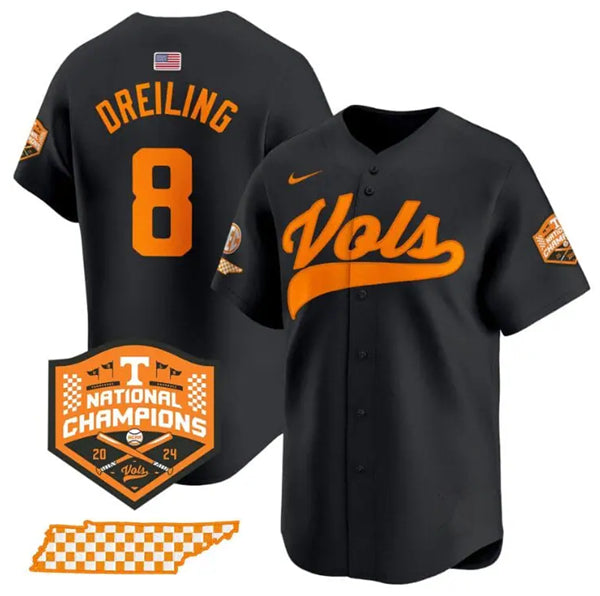 Men's Tennessee Volunteers #8 Dylan Dreiling Black 2024 Champions Vapor