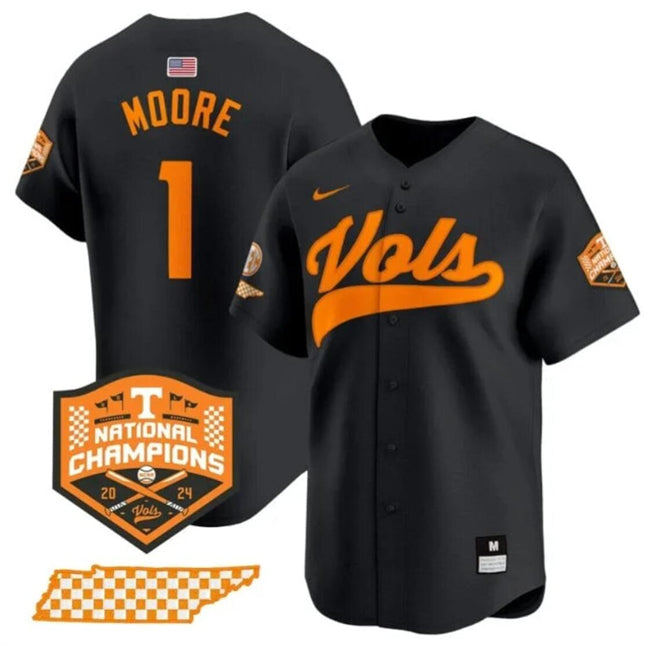 Men's Tennessee Volunteers #1 Christian Moore Black 2024 Champions Vapor