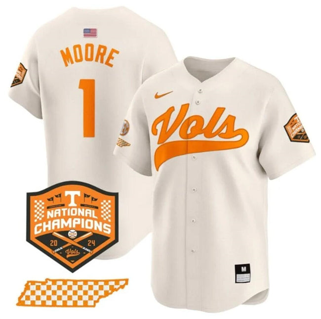 Men's Tennessee Volunteers #1 Christian Moore Cream 2024 Champions Vapor