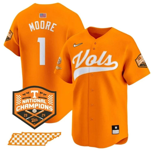 Men's Tennessee Volunteers #1 Christian Moore Orange 2024 Champions Vapor