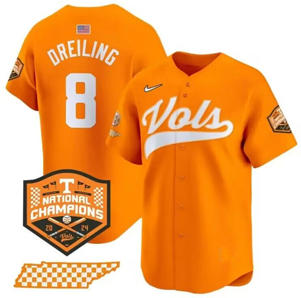 Men's Tennessee Volunteers #8 Dylan Dreiling Orange 2024 Champions Vapor