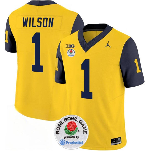 Men's Michigan Wolverines #1 Roman Wilson 2023 F.U.S.E. Yellow Navy Rose