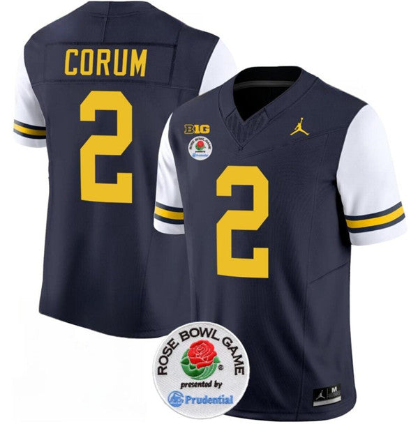 Men's Michigan Wolverines #2 Blake Corum 2023 F.U.S.E. Navy White Rose