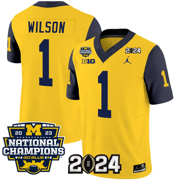Men's Michigan Wolverines #1 Roman Wilson Yellow Navy 2024 F.U.S.E. With