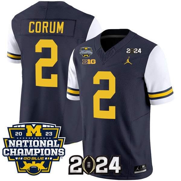 Men's Michigan Wolverines #2 Blake Corum Navy White 2024 F.U.S.E. With 2023