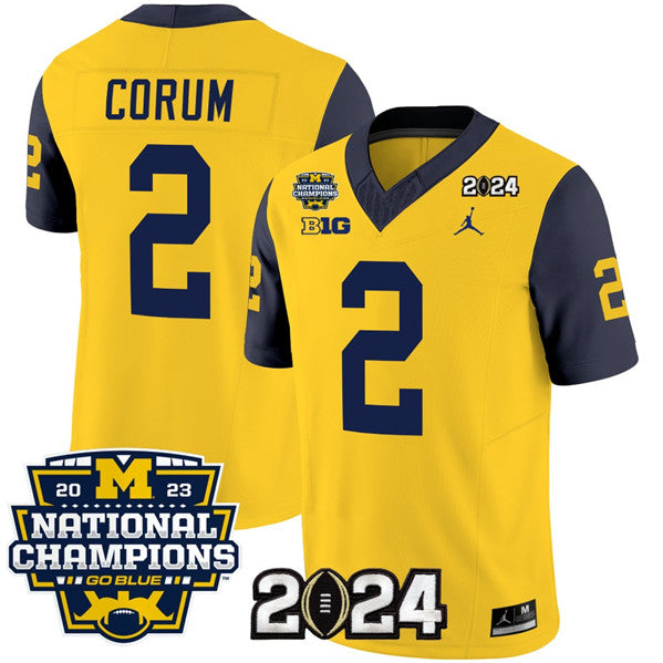 Men's Michigan Wolverines #2 Blake Corum Yellow Navy 2024 F.U.S.E. With