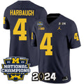 Men's Michigan Wolverines #4 Jim Harbaugh Navy 2024 F.U.S.E. With 2023 National