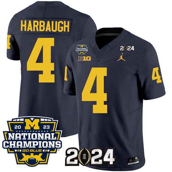 Men's Michigan Wolverines #4 Jim Harbaugh Navy 2024 F.U.S.E. With 2023 National