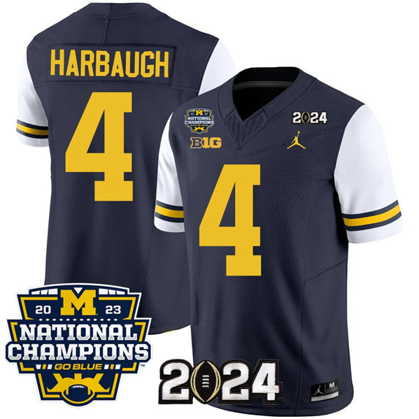 Men's Michigan Wolverines #4 Jim Harbaugh Navy White 2024 F.U.S.E. With