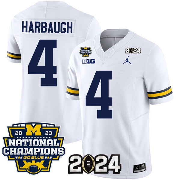 Men's Michigan Wolverines #4 Jim Harbaugh White 2024 F.U.S.E. With 2023