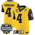 Men's Michigan Wolverines #4 Jim Harbaugh Yellow Navy 2024 F.U.S.E. With