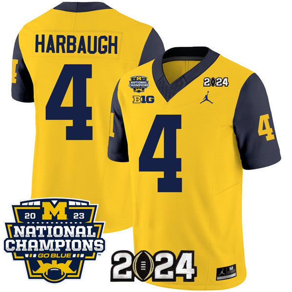 Men's Michigan Wolverines #4 Jim Harbaugh Yellow Navy 2024 F.U.S.E. With