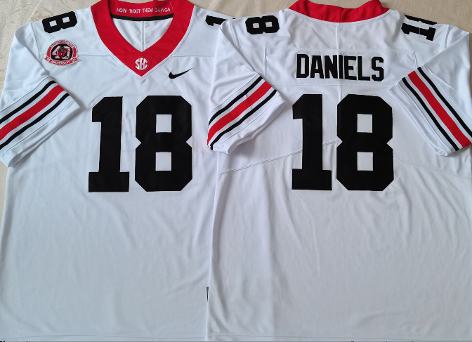 Georgia Bulldogs White #18 DANIELS Jersey