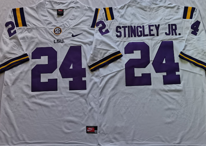 LSU Tigers White #24 STINGLEY JR. Jersey
